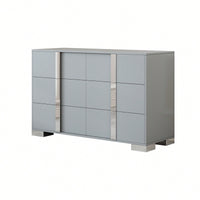 Sleek White Mirrored Storage Cabinet With 6 Drawers And Metal Handles For Bedroom And Living Room Organization