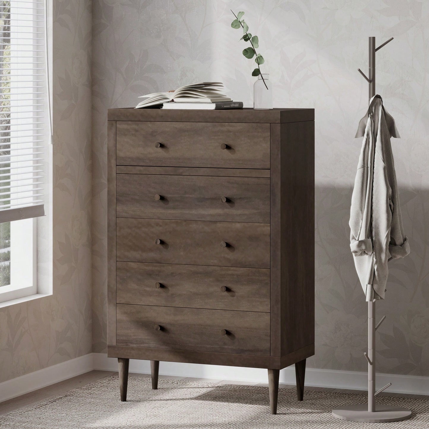 Elegant 5-Drawer Storage Chest For Bedroom Or Living Room Organization