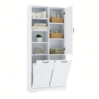 Versatile White Bathroom Storage Cabinet with Doors and Drawers, Tilt-Out Laundry Hamper, Adjustable Shelves, Freestanding Design