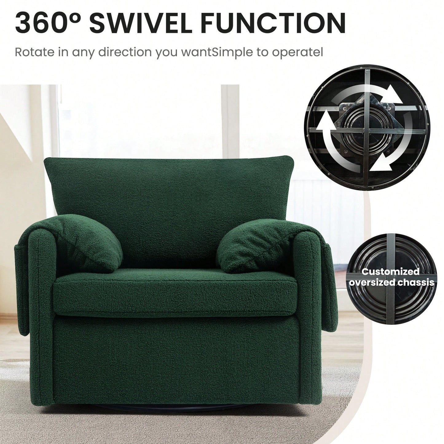 Modern Oversized Swivel Armchair For Living Room And Bedroom Comfortable Accent Chair And Lounge Seat