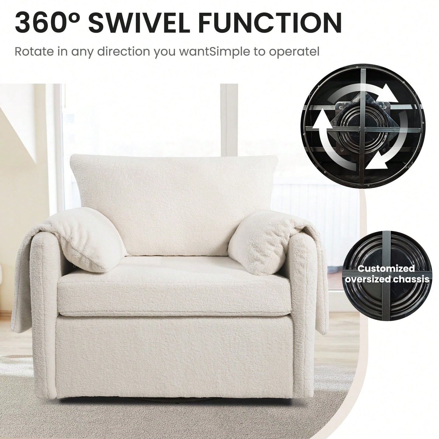 Modern Oversized Swivel Armchair For Living Room And Bedroom Comfortable Accent Chair And Lounge Seat