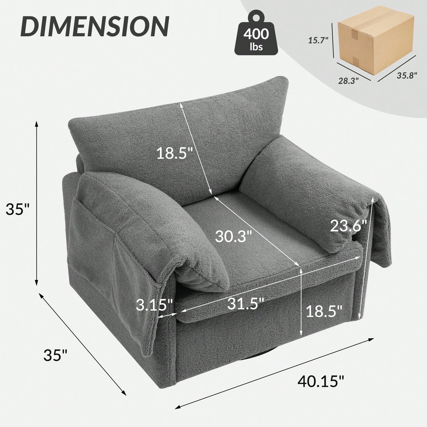 Modern Oversized Swivel Armchair For Living Room And Bedroom Comfortable Accent Chair And Lounge Seat