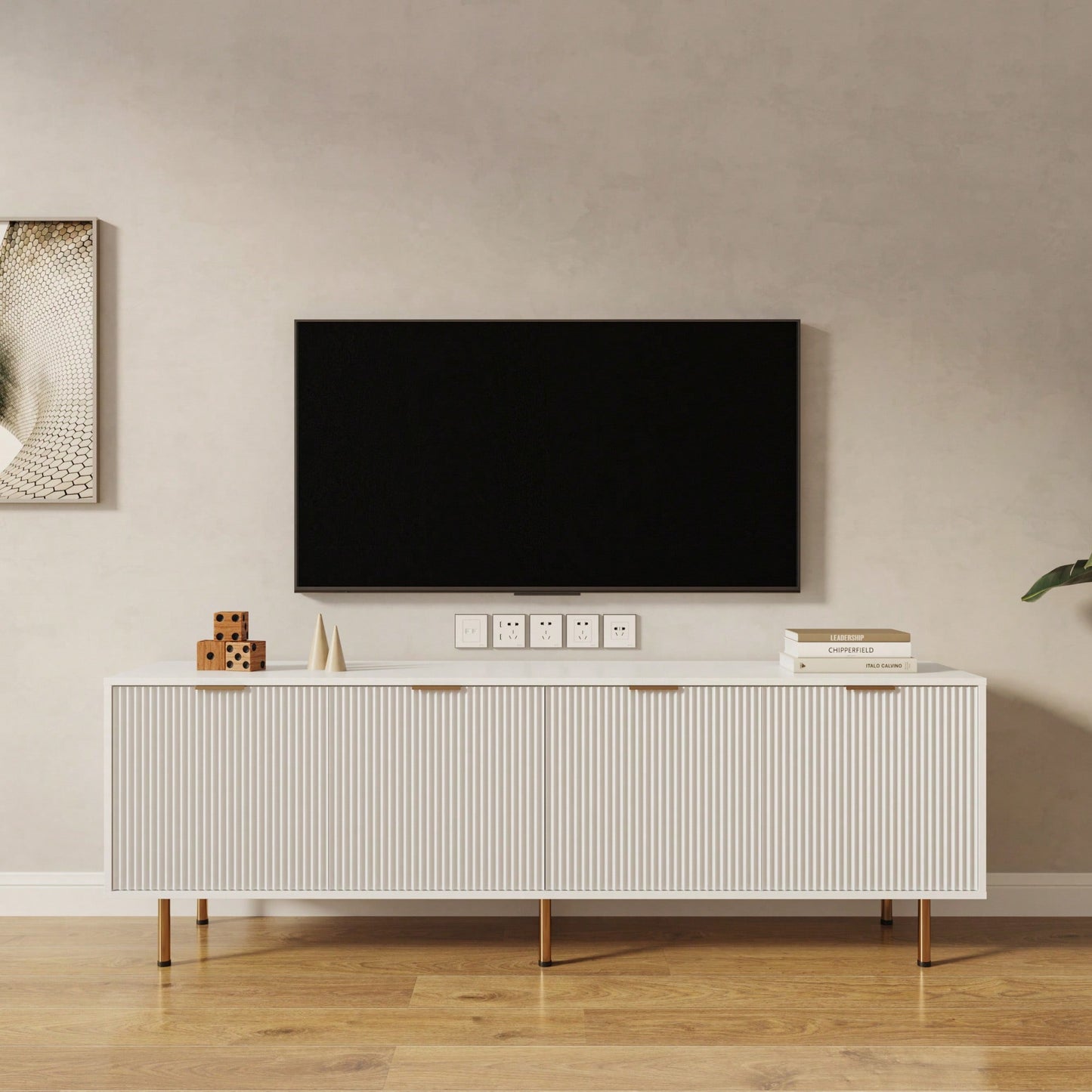 Modern Warm White TV Stand For 80 Inch TVs Ideal For Living Room And Bedroom