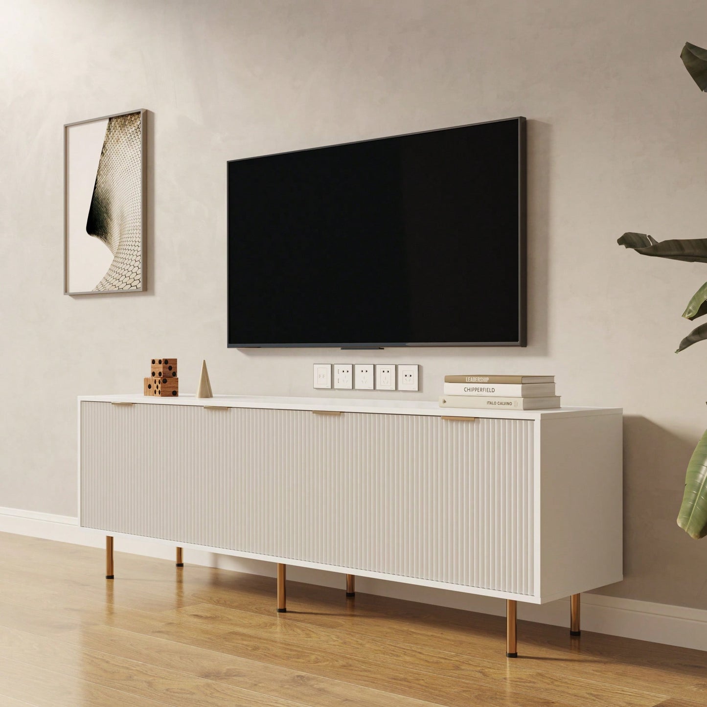 Modern Warm White TV Stand For 80 Inch TVs Ideal For Living Room And Bedroom