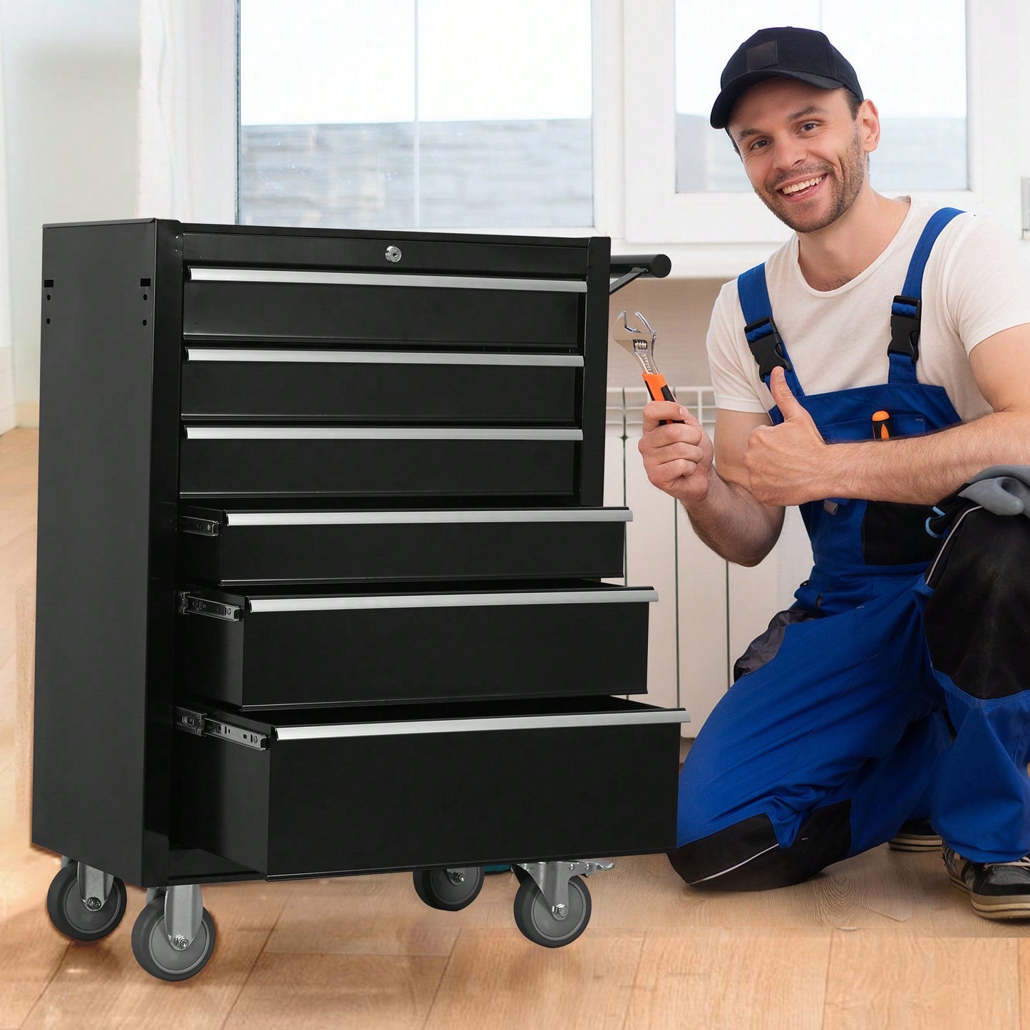 Large Capacity Rolling Tool Chest With Locking Wheels For Garage And Workshop Storage Organizer