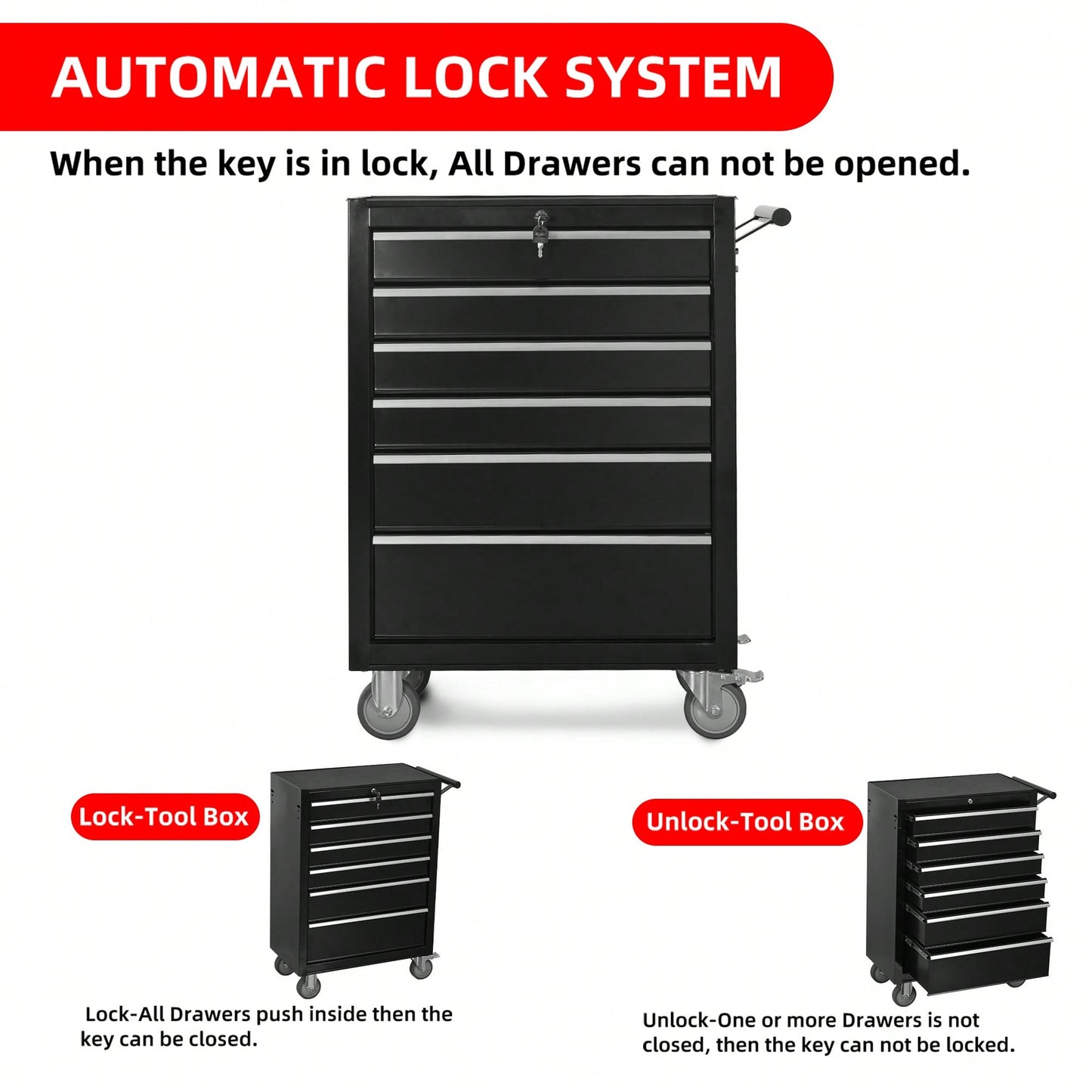 Large Capacity Rolling Tool Chest With Locking Wheels For Garage And Workshop Storage Organizer