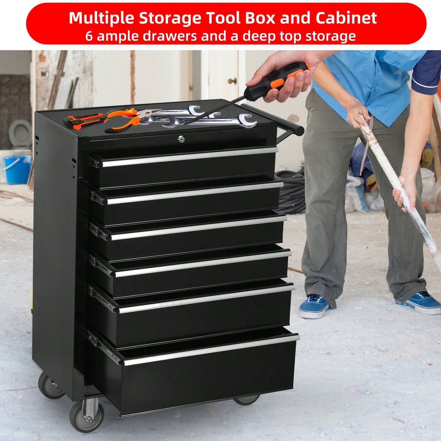 Large Capacity Rolling Tool Chest With Locking Wheels For Garage And Workshop Storage Organizer