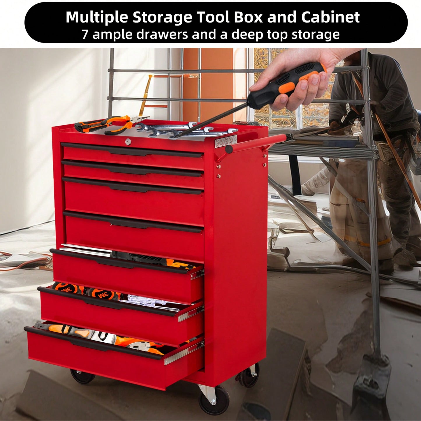 Large Capacity Rolling Tool Chest With Wheels And Lockable Storage For Garage And Workshop Organization