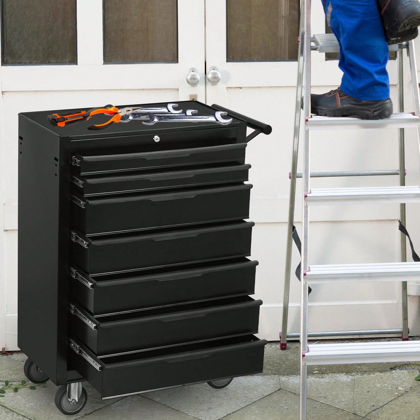 Large Capacity Rolling Tool Chest With Wheels And Lockable Storage For Garage And Workshop Organization