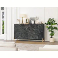 Carved 4 Door Sideboard Buffet Cabinet With Adjustable Shelves For Living Room Bedroom And Dining Room Storage