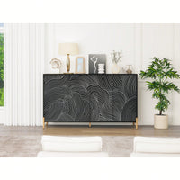 Carved 4 Door Sideboard Buffet Cabinet With Adjustable Shelves For Living Room Bedroom And Dining Room Storage