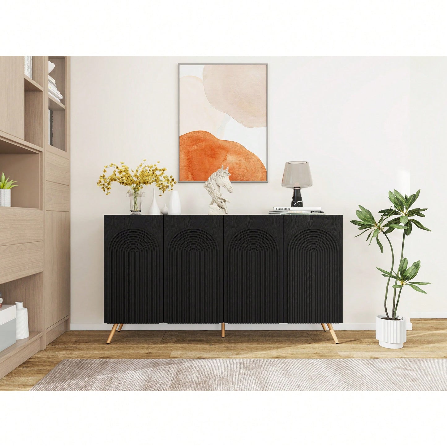 Modern 4 Door Sideboard Buffet Cabinet With Adjustable Shelves For Living Room Dining Room And Kitchen Storage