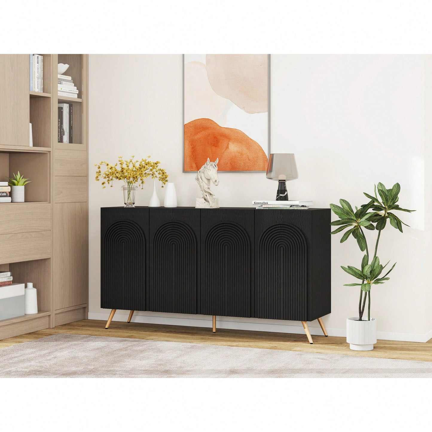 Modern 4 Door Sideboard Buffet Cabinet With Adjustable Shelves For Living Room Dining Room And Kitchen Storage