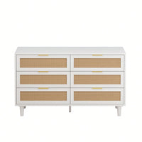 6-Drawer Rattan Storage Cabinet For Bedroom And Living Room In White