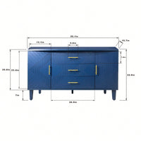 2-Door 3-Drawer Storage Cabinet With Carved Design For Bedroom Living Room Office Easy Assembly Navy Blue