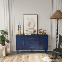 2-Door 3-Drawer Storage Cabinet With Carved Design For Bedroom Living Room Office Easy Assembly Navy Blue