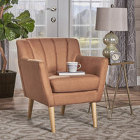 Stylish Orange And Natural Mid-Century Modern Fabric Club Chair For Living Room 27.6D X 28.3W X 31.5H