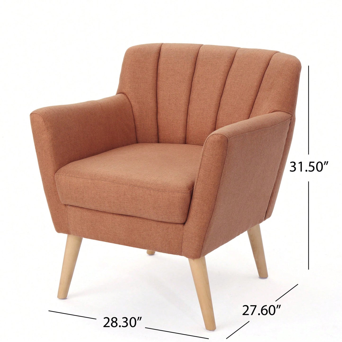 Stylish Orange And Natural Mid-Century Modern Fabric Club Chair For Living Room 27.6D X 28.3W X 31.5H