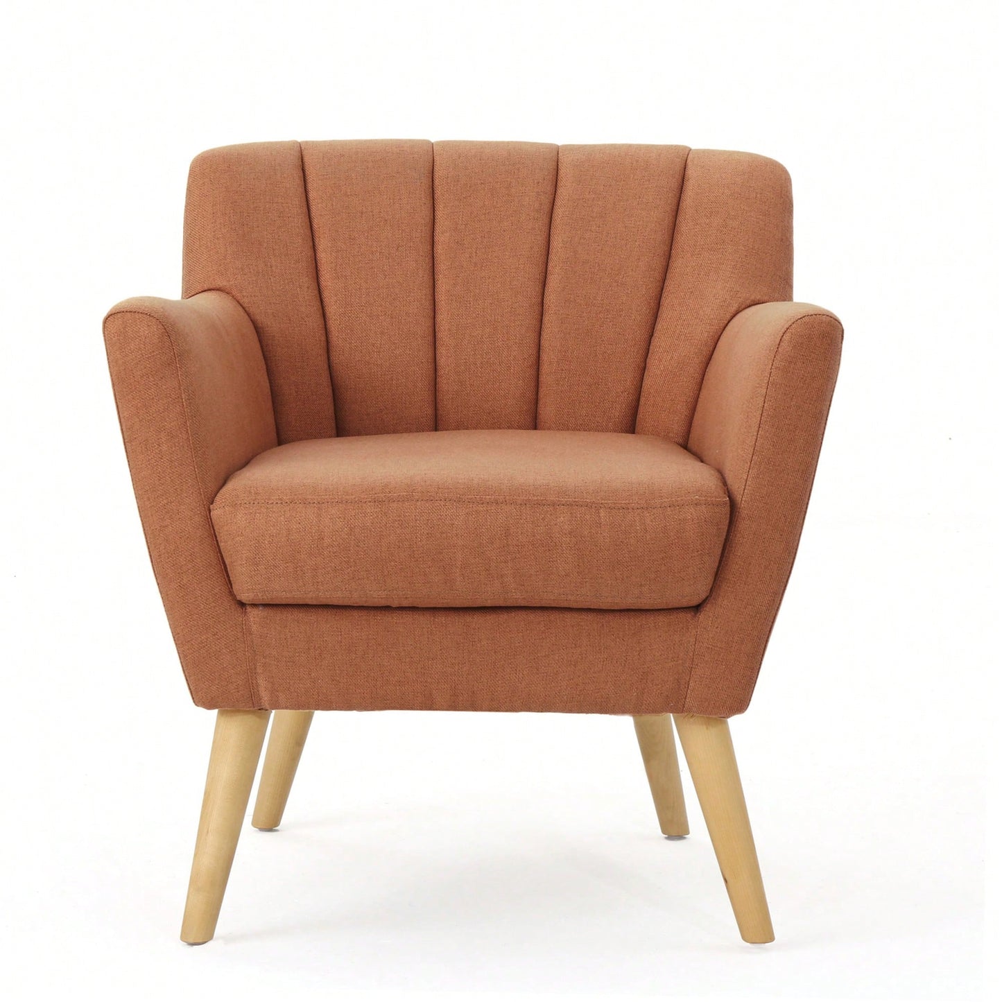 Stylish Orange And Natural Mid-Century Modern Fabric Club Chair For Living Room 27.6D X 28.3W X 31.5H