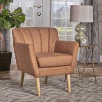 Stylish Orange And Natural Mid-Century Modern Fabric Club Chair For Living Room 27.6D X 28.3W X 31.5H