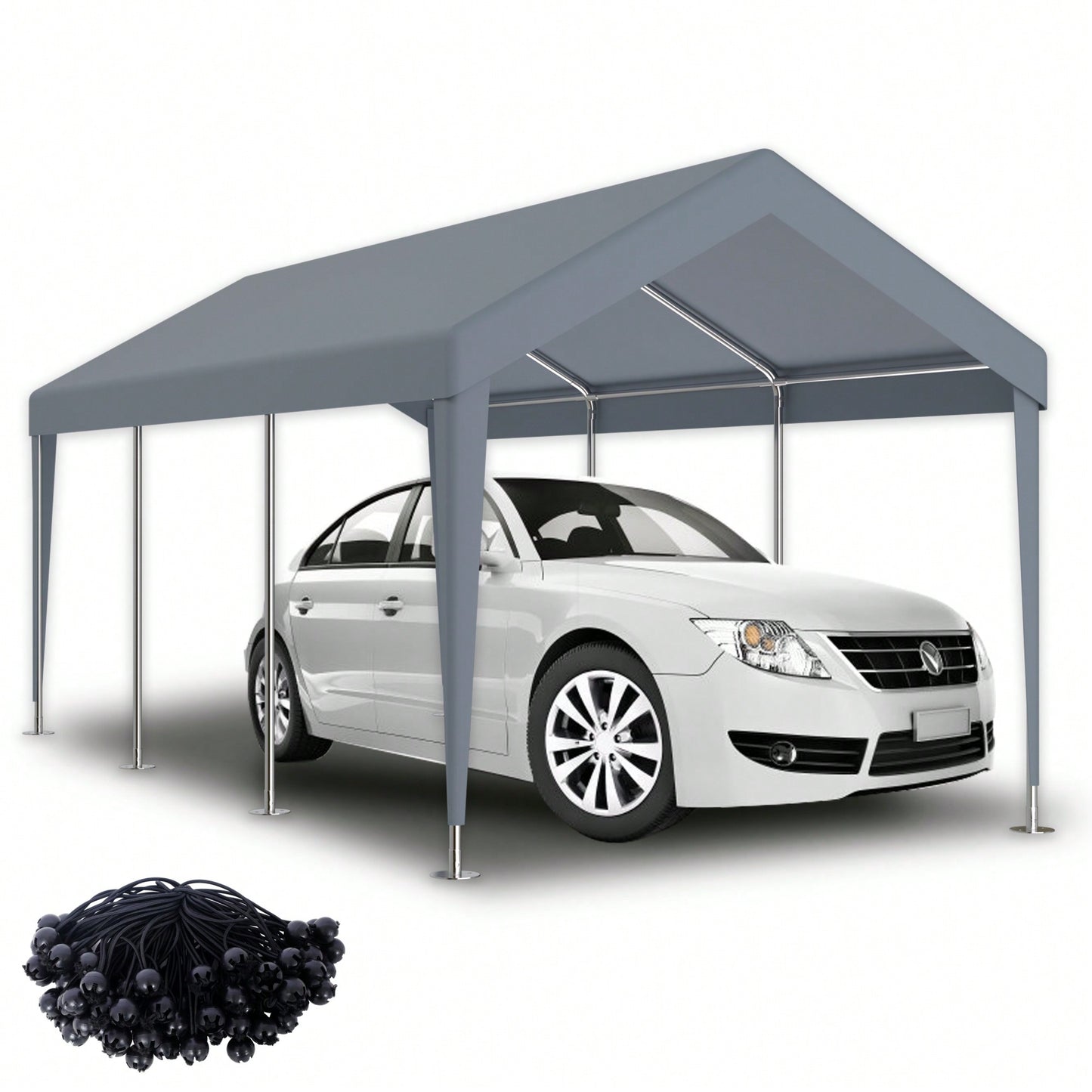 Durable Waterproof UV Protected Canopy Cover For 12x20ft Carport With 76 Elastic Buckles - Frame Not Included - Grey