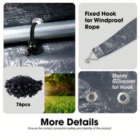 Durable Waterproof UV Protected Canopy Cover For 12x20ft Carport With 76 Elastic Buckles - Frame Not Included - Grey