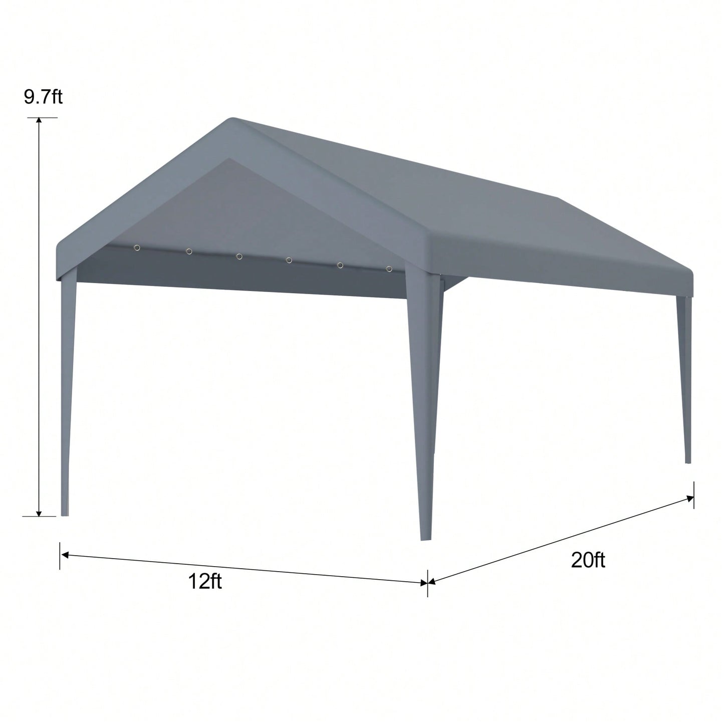 Durable Waterproof UV Protected Canopy Cover For 12x20ft Carport With 76 Elastic Buckles - Frame Not Included - Grey