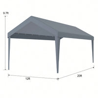 Durable Waterproof UV Protected Canopy Cover For 12x20ft Carport With 76 Elastic Buckles - Frame Not Included - Grey