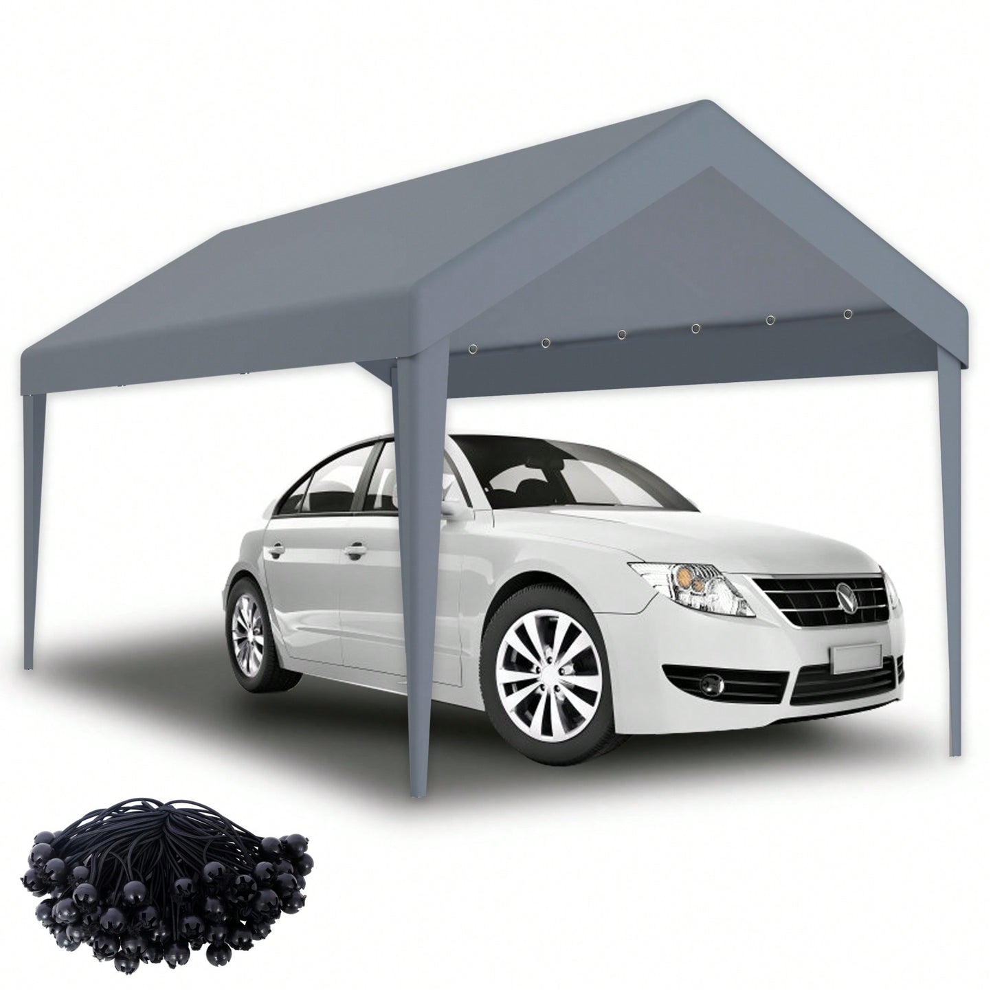 Waterproof UV Protected Replacement Canopy Cover For 10x20ft Carport Garage Shelter With 72 Elastic Buckles Grey