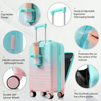 3-Piece Airline Approved Luggage Set with USB Port, Front Opening, Cup Holder, Durable ABS+PC Hard Shell, Spinner Wheels, Starry Sky White