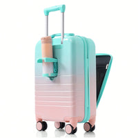 3-Piece Airline Approved Luggage Set with USB Port, Front Opening, Cup Holder, Durable ABS+PC Hard Shell, Spinner Wheels, Starry Sky White