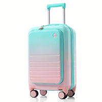 3-Piece Airline Approved Luggage Set with USB Port, Front Opening, Cup Holder, Durable ABS+PC Hard Shell, Spinner Wheels, Starry Sky White