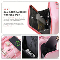 3-Piece Airline Approved Luggage Set with USB Port, Front Opening, Cup Holder, Durable ABS+PC Hard Shell, Spinner Wheels, Starry Sky White