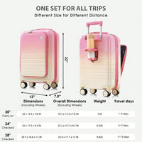 3-Piece Airline Approved Luggage Set with USB Port, Front Opening, Cup Holder, Durable ABS+PC Hard Shell, Spinner Wheels, Starry Sky White