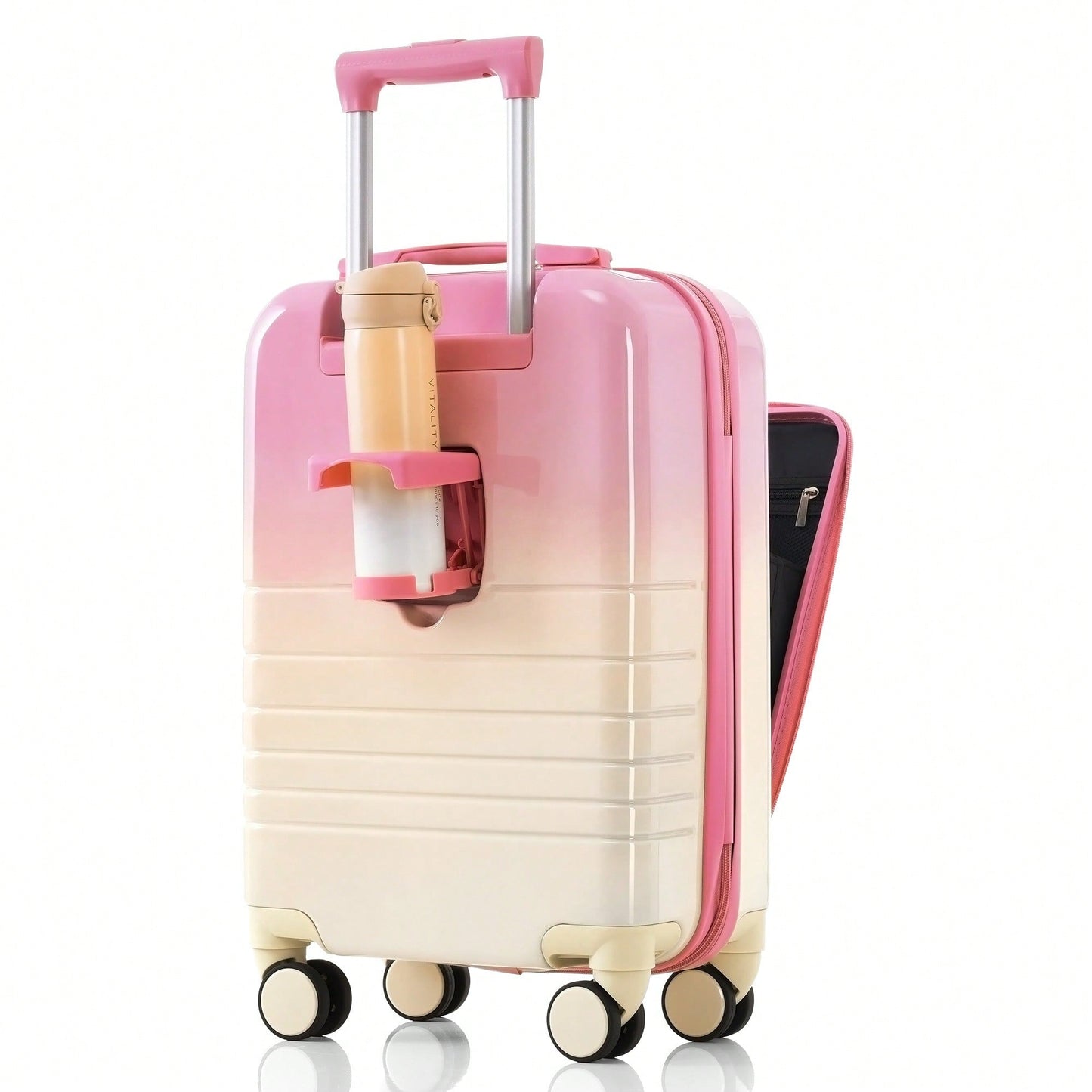 3-Piece Airline Approved Luggage Set with USB Port, Front Opening, Cup Holder, Durable ABS+PC Hard Shell, Spinner Wheels, Starry Sky White