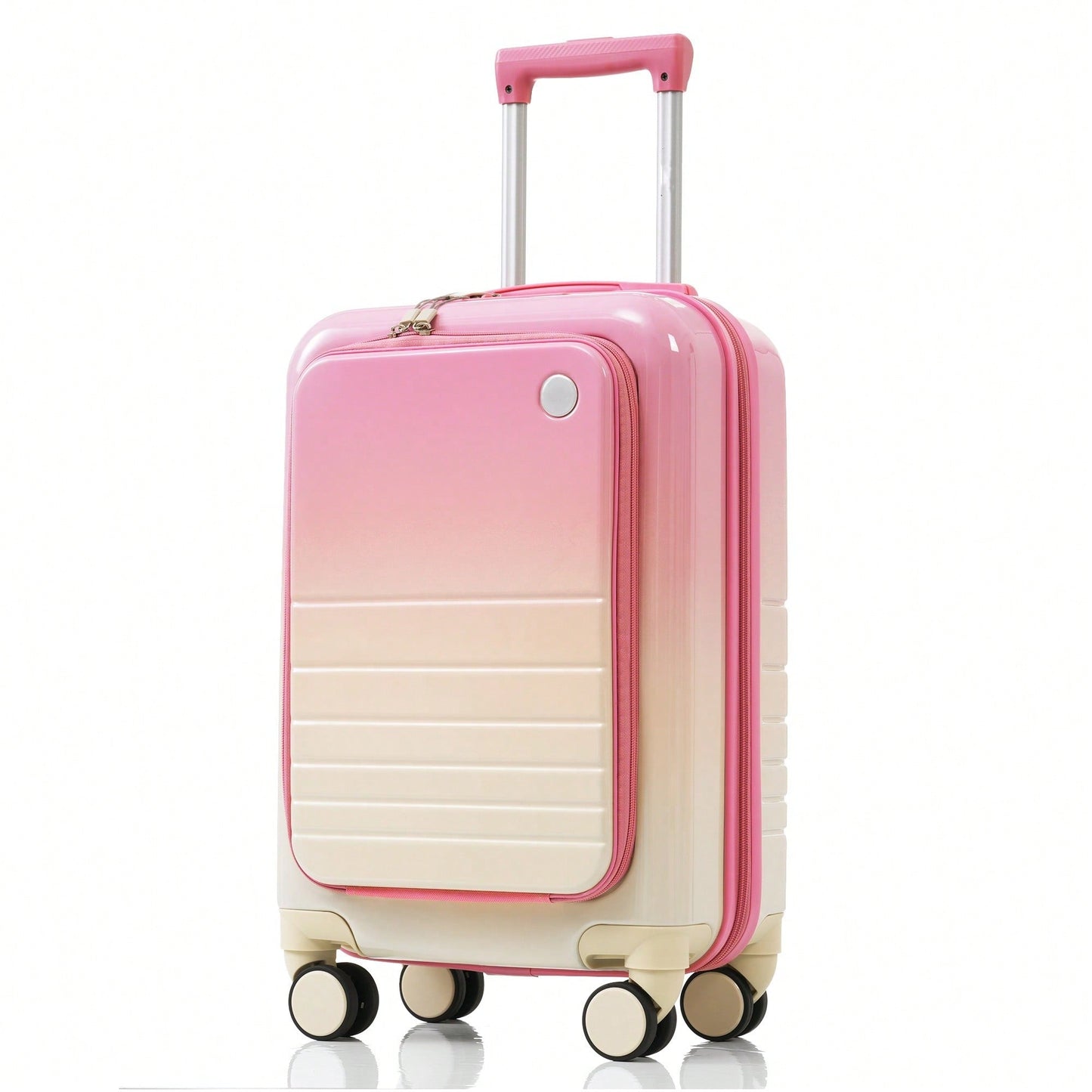 3-Piece Airline Approved Luggage Set with USB Port, Front Opening, Cup Holder, Durable ABS+PC Hard Shell, Spinner Wheels, Starry Sky White
