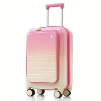 3-Piece Airline Approved Luggage Set with USB Port, Front Opening, Cup Holder, Durable ABS+PC Hard Shell, Spinner Wheels, Starry Sky White