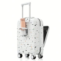3-Piece Airline Approved Luggage Set with USB Port, Front Opening, Cup Holder, Durable ABS+PC Hard Shell, Spinner Wheels, Starry Sky White