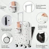3-Piece Airline Approved Luggage Set with USB Port, Front Opening, Cup Holder, Durable ABS+PC Hard Shell, Spinner Wheels, Starry Sky White