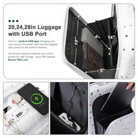 3-Piece Airline Approved Luggage Set with USB Port, Front Opening, Cup Holder, Durable ABS+PC Hard Shell, Spinner Wheels, Starry Sky White