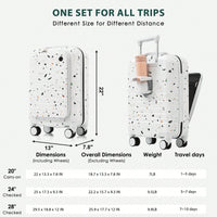 3-Piece Airline Approved Luggage Set with USB Port, Front Opening, Cup Holder, Durable ABS+PC Hard Shell, Spinner Wheels, Starry Sky White