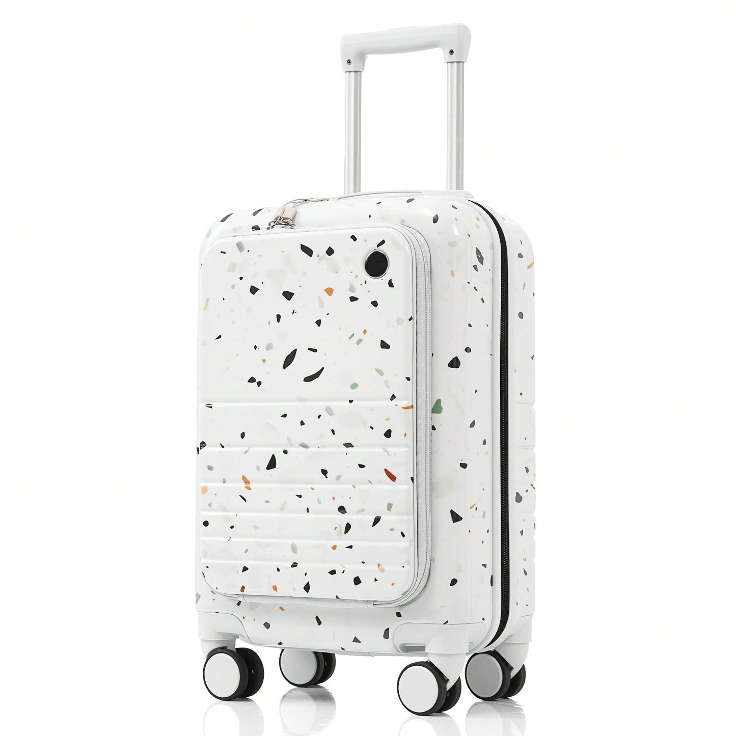 3-Piece Airline Approved Luggage Set with USB Port, Front Opening, Cup Holder, Durable ABS+PC Hard Shell, Spinner Wheels, Starry Sky White