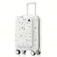 3-Piece Airline Approved Luggage Set with USB Port, Front Opening, Cup Holder, Durable ABS+PC Hard Shell, Spinner Wheels, Starry Sky White