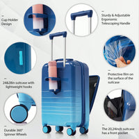 3-Piece Airline Approved Luggage Set with USB Port, Front Opening, Cup Holder, Durable ABS+PC Hard Shell, Spinner Wheels, Starry Sky White