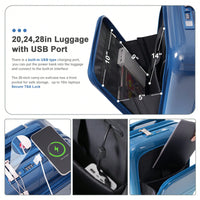 3-Piece Airline Approved Luggage Set with USB Port, Front Opening, Cup Holder, Durable ABS+PC Hard Shell, Spinner Wheels, Starry Sky White
