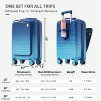 3-Piece Airline Approved Luggage Set with USB Port, Front Opening, Cup Holder, Durable ABS+PC Hard Shell, Spinner Wheels, Starry Sky White