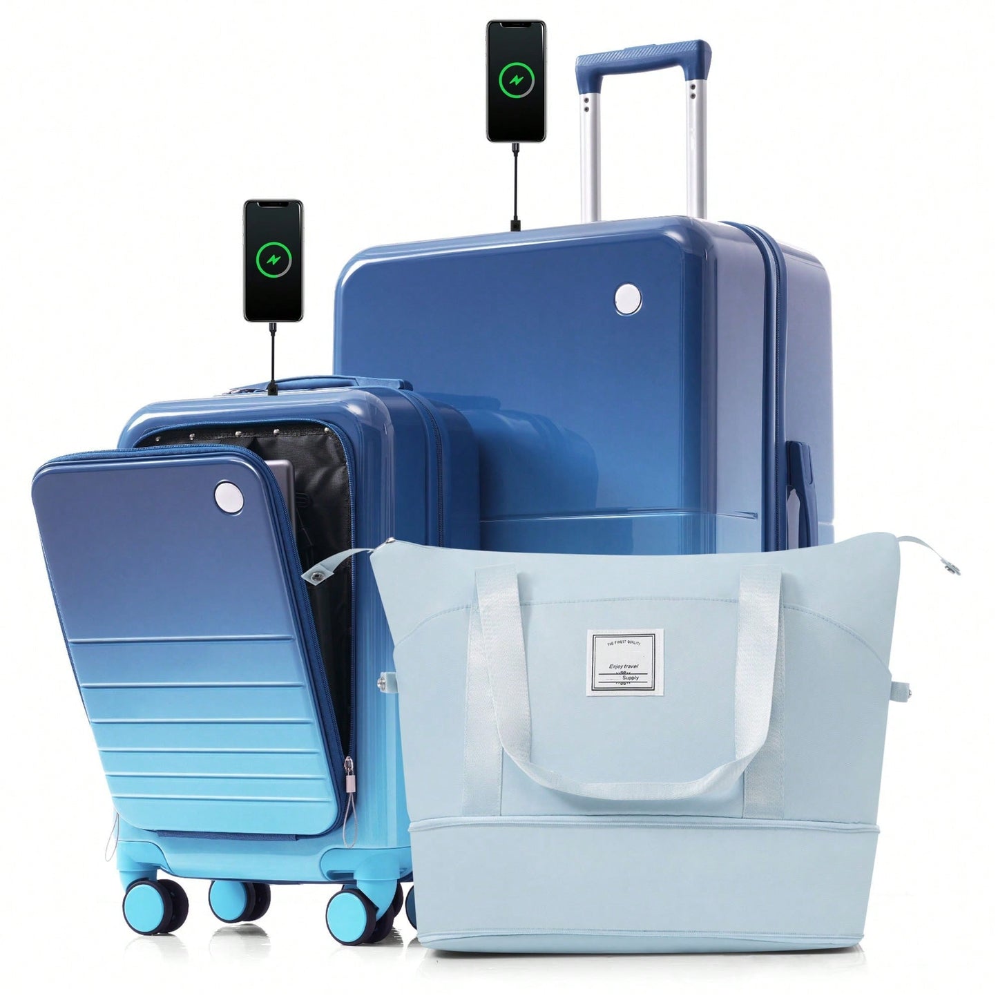 Versatile 3-Piece Luggage Set With 20-Inch Carry-On, 28-Inch Suitcase, And Expandable Travel Bag In Blue