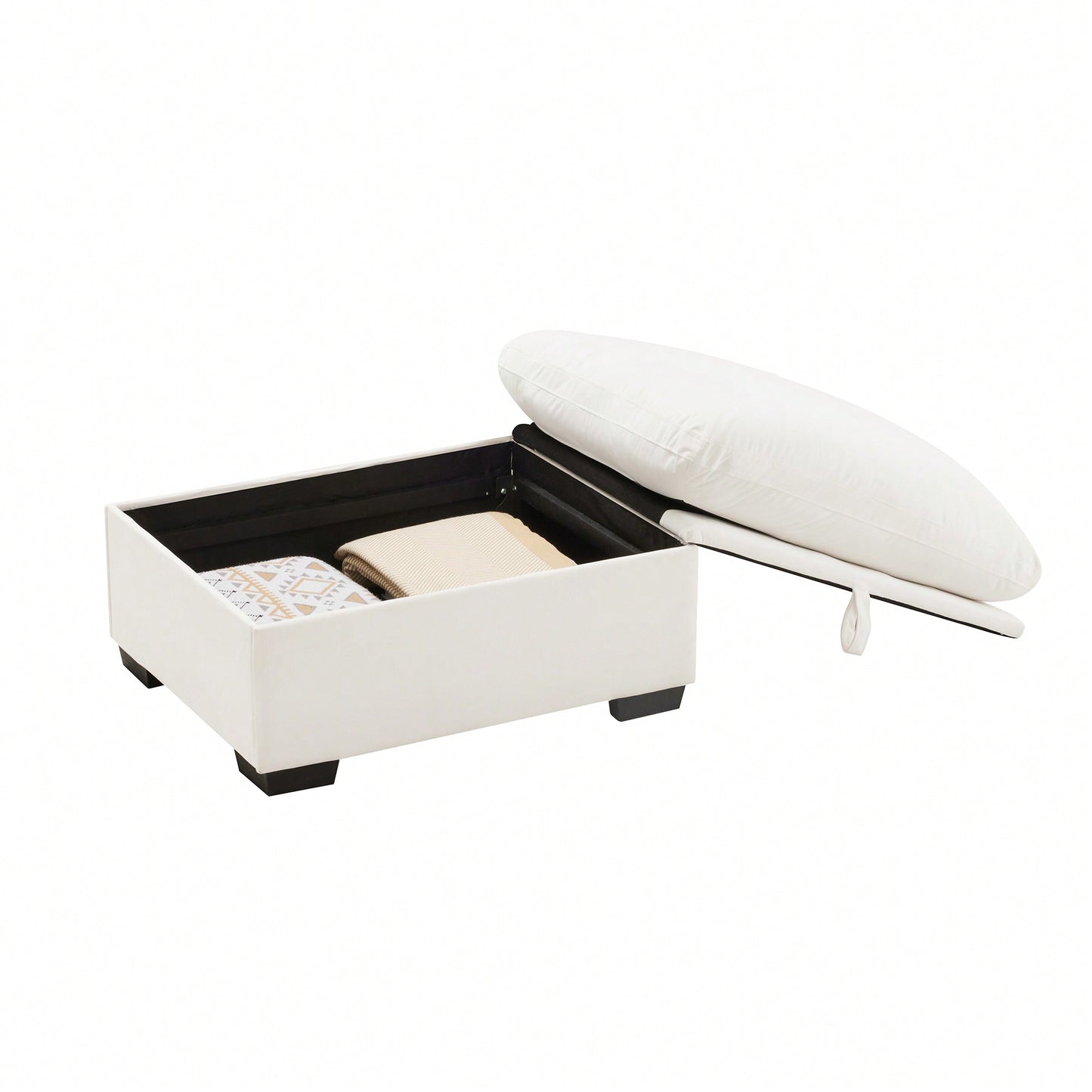 Elegant White Velvet Storage Ottoman With Stylish Design And Ample Space