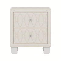 Elegant Velvet Nightstand With 2 Drawers And Crystal Handle Stylish Beige Bedside Table With Button-Tufted Design