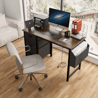 Office Desk With Power Outlet, 3 Drawers, Side Pocket, Easy Assembly, Reversible Frame For Home Office And Study Rustic Brown